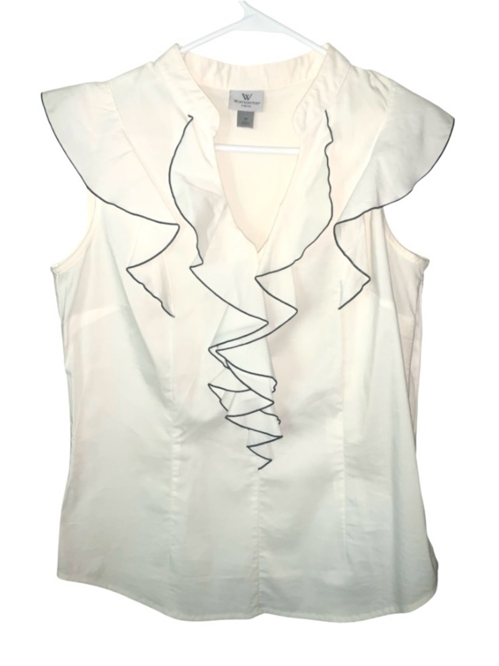 Worthington White Sleeveless Ruffle-Trim Blouse